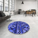 Round Patterned Light Slate Blue Rug in a Office, pat3029blu