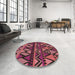 Round Patterned Red Rug in a Office, pat3029brn