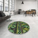 Round Patterned Green Rug in a Office, pat3029grn