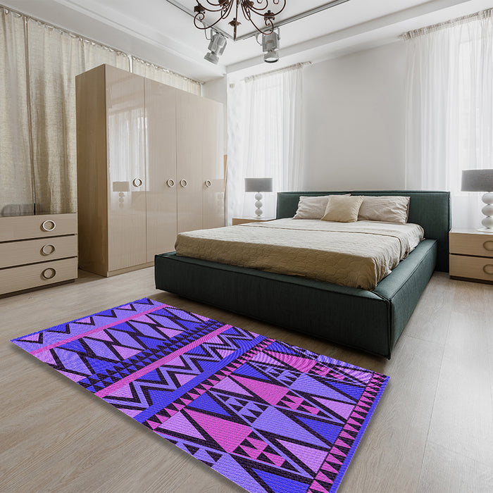 Patterned Bright Purple Rug in a Bedroom, pat3029pur
