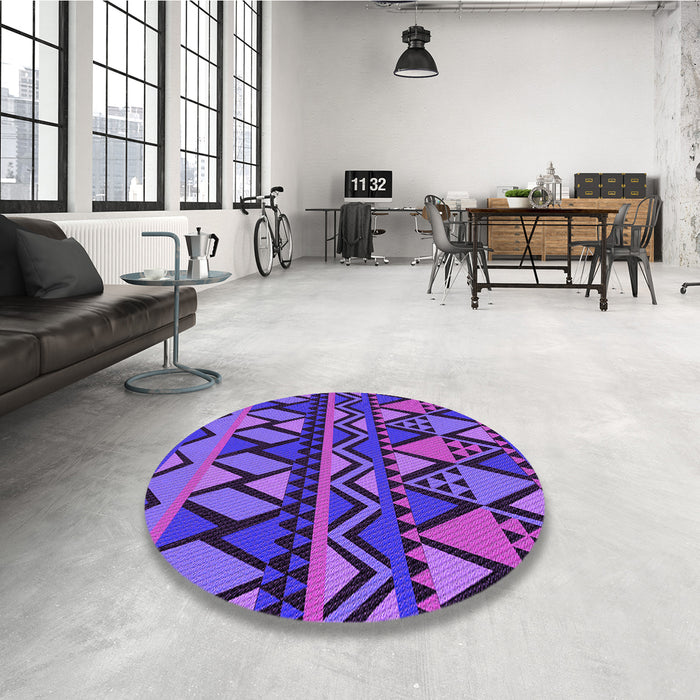 Round Patterned Bright Purple Rug in a Office, pat3029pur