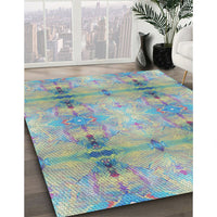 Patterned Grayish Turquoise Green Novelty Rug, pat302