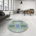 Round Machine Washable Transitional Grayish Turquoise Green Rug in a Office, wshpat302