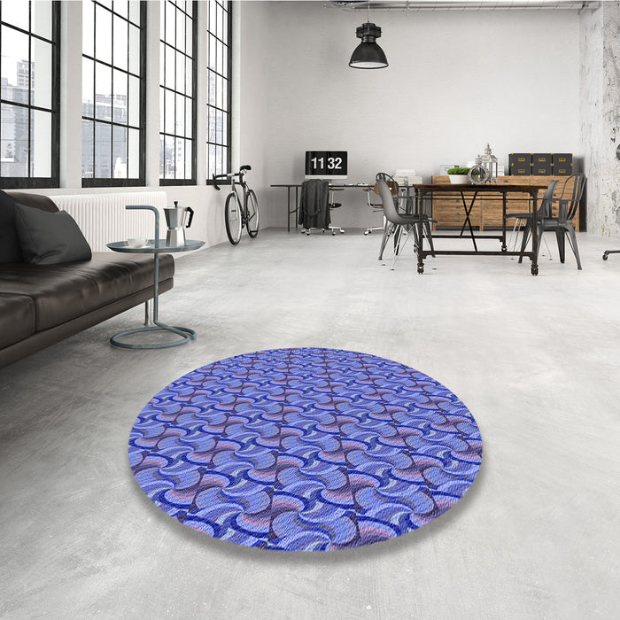 Round Patterned Sky Blue Rug in a Office, pat3032blu