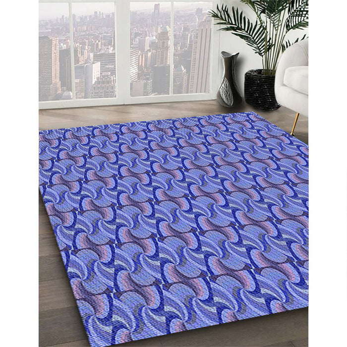 Patterned Sky Blue Rug in Family Room, pat3032blu