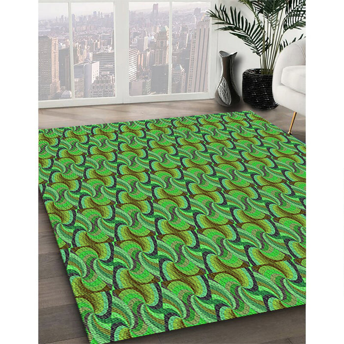 Patterned Seaweed Green Rug in Family Room, pat3032grn