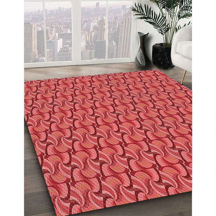 Patterned Red Rug in Family Room, pat3032rd