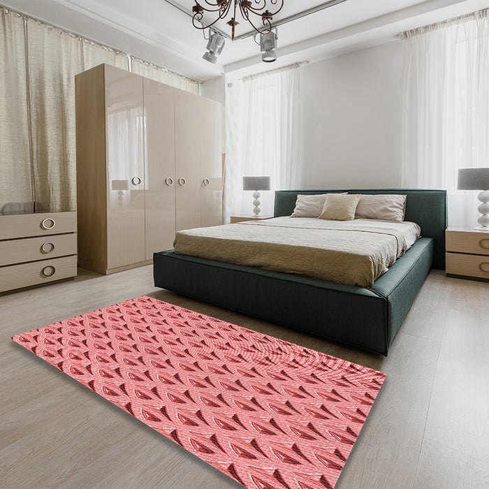 Round Machine Washable Transitional Light Coral Pink Rug in a Office, wshpat3033rd