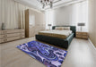 Patterned Blue Rug in a Bedroom, pat3034blu