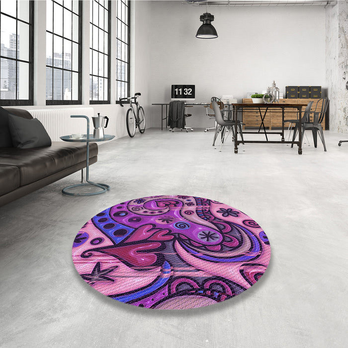 Round Patterned Dark Magenta Purple Rug in a Office, pat3034pur