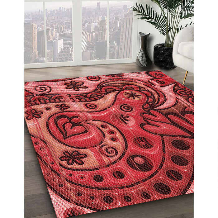 Patterned Red Rug in Family Room, pat3034rd
