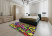 Patterned Green Modern Rug in a Bedroom, pat3034