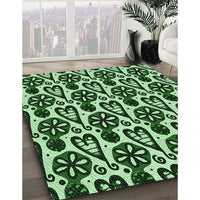 Patterned Deep Emerald Green Rug, pat3035grn