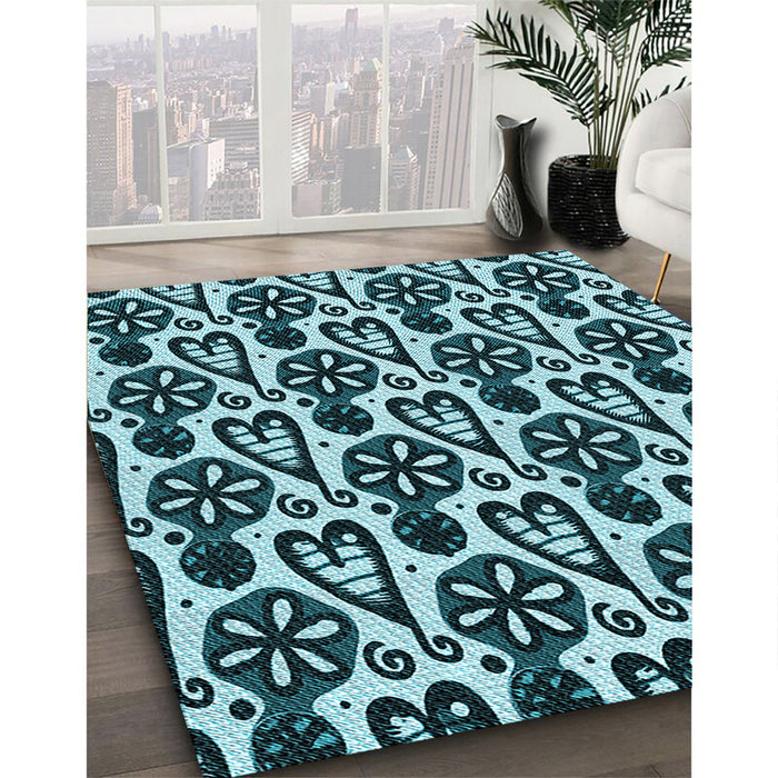Machine Washable Transitional Deep Teal Green Rug in a Family Room, wshpat3035lblu