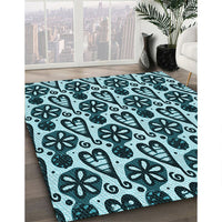 Patterned Deep Teal Green Rug, pat3035lblu