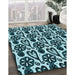 Patterned Deep Teal Green Rug in Family Room, pat3035lblu