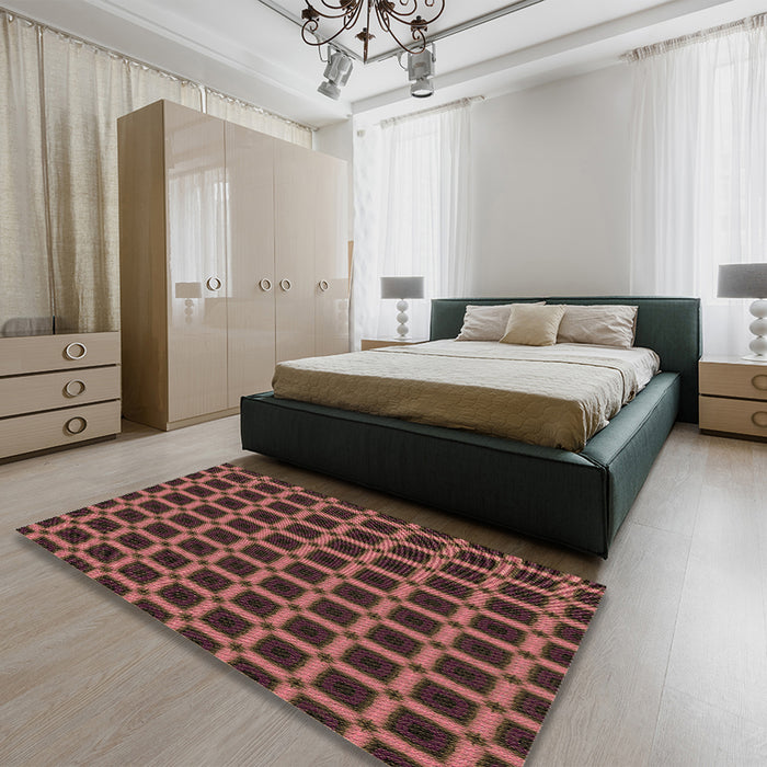 Patterned Rust Pink Rug in a Bedroom, pat3036brn
