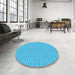 Round Patterned Bright Cyan Blue Rug in a Office, pat3037lblu