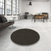 Round Machine Washable Transitional Black Rug in a Office, wshpat3039