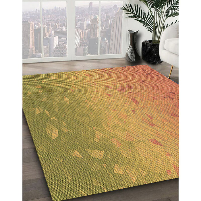 Patterned Yellow Rug in Family Room, pat304brn