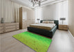 Patterned Green Rug in a Bedroom, pat304grn