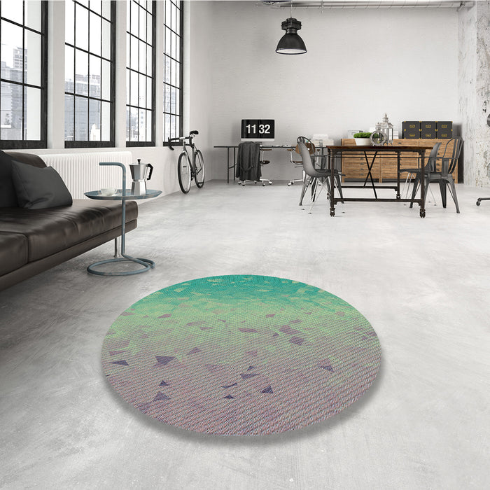 Round Patterned Camouflage Green Rug in a Office, pat304lblu