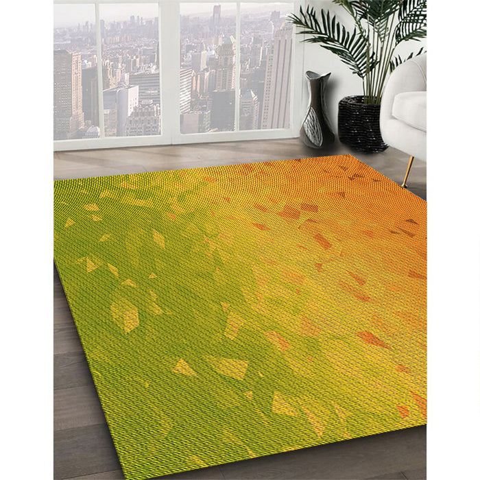 Patterned Deep Yellow Rug in Family Room, pat304yw