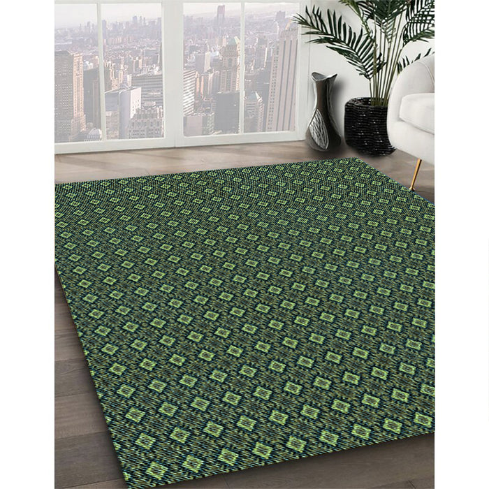 Patterned Green Rug in Family Room, pat3040lblu