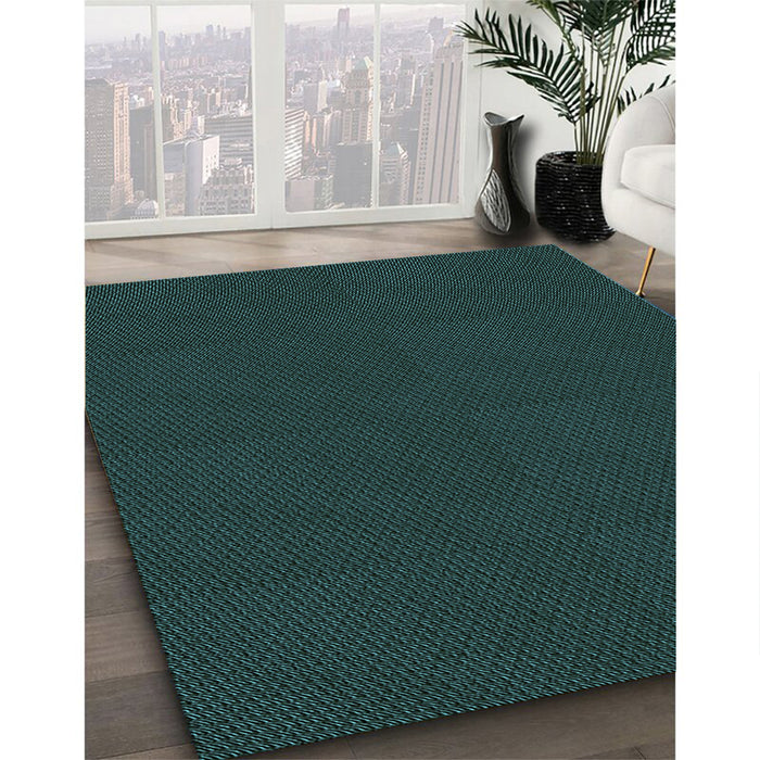 Patterned Deep Teal Green Rug in Family Room, pat3041lblu