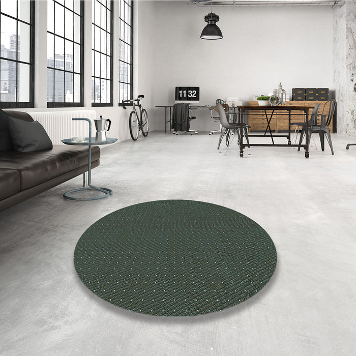 Round Patterned Dark Forest Green Rug in a Office, pat3042lblu