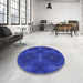 Round Patterned Cobalt Blue Rug in a Office, pat3045blu