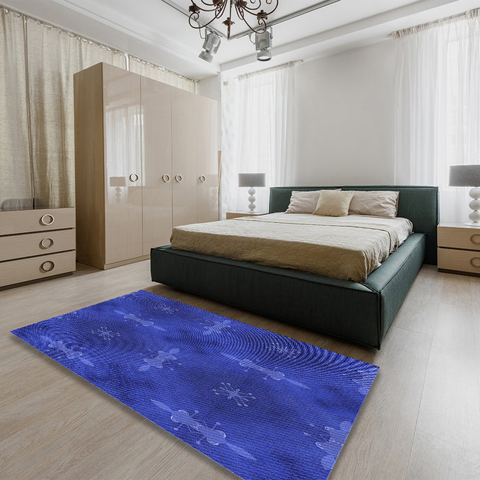 Patterned Cobalt Blue Rug in a Bedroom, pat3045blu