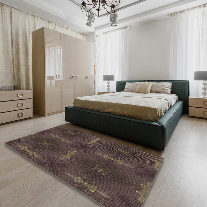 Patterned Burgundy Brown Rug in a Bedroom, pat3045brn