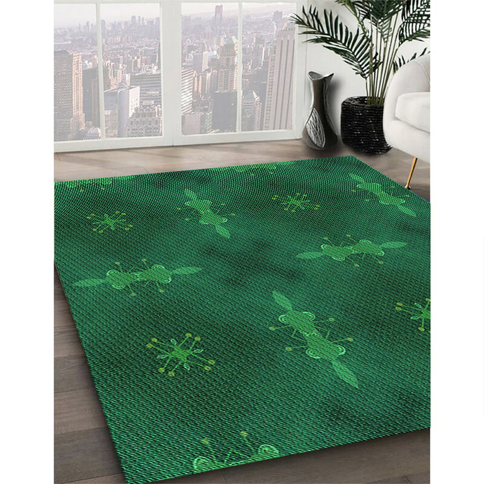 Machine Washable Transitional Deep Teal Green Rug in a Family Room, wshpat3045grn