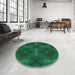 Round Patterned Deep Teal Green Rug in a Office, pat3045grn