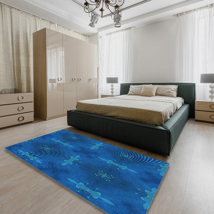 Patterned Blueberry Blue Rug in a Bedroom, pat3045lblu