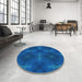 Round Patterned Blueberry Blue Rug in a Office, pat3045lblu