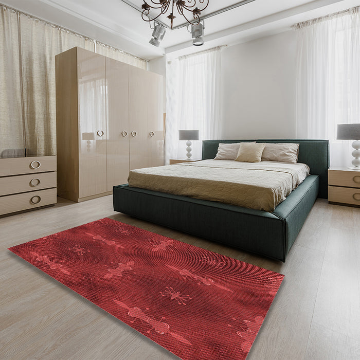 Patterned Red Rug in a Bedroom, pat3045rd