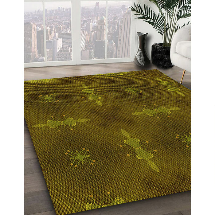 Machine Washable Transitional Dark Yellow Green Rug in a Family Room, wshpat3045yw