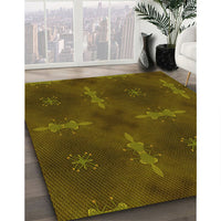 Patterned Dark Yellow Green Rug, pat3045yw