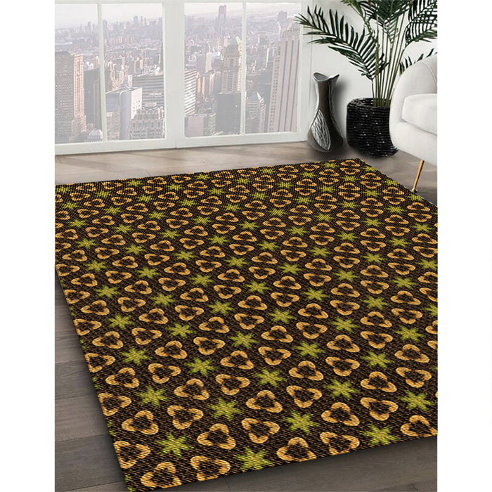 Patterned Black Brown Rug in Family Room, pat3046org
