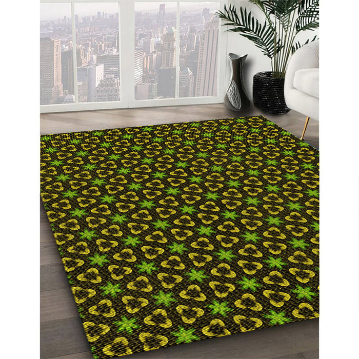 Machine Washable Transitional Dark Yellow Green Rug in a Family Room, wshpat3046yw