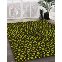 Patterned Dark Yellow Green Rug, pat3046yw