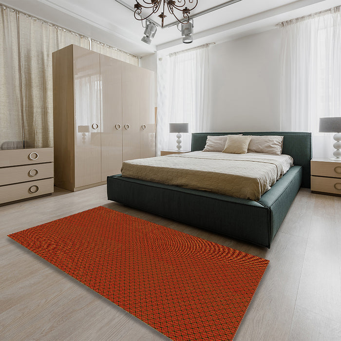 Patterned Mahogany Brown Rug in a Bedroom, pat3047yw