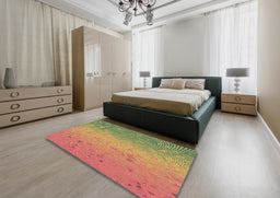 Patterned Red Novelty Rug in a Bedroom, pat304