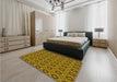 Patterned Dark Bronze Brown Rug in a Bedroom, pat3055yw