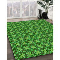 Patterned Deep Emerald Green Rug, pat3056grn