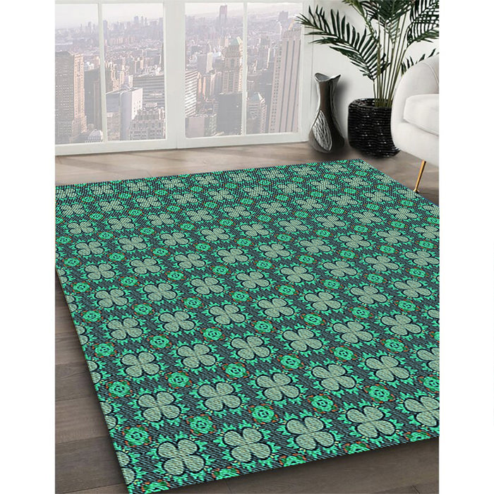 Patterned Lime Mint Green Rug in Family Room, pat3056lblu