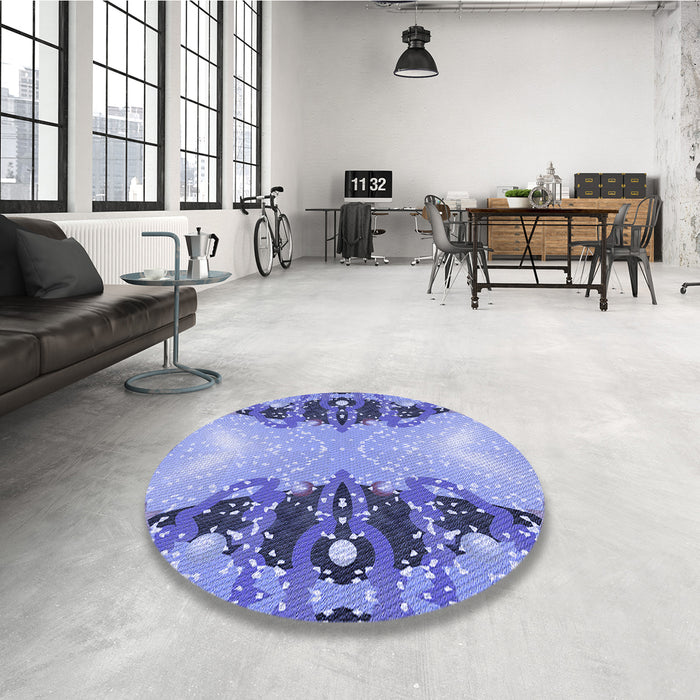 Round Patterned Jeans Blue Rug in a Office, pat3058blu