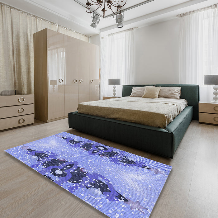 Patterned Jeans Blue Rug in a Bedroom, pat3058blu